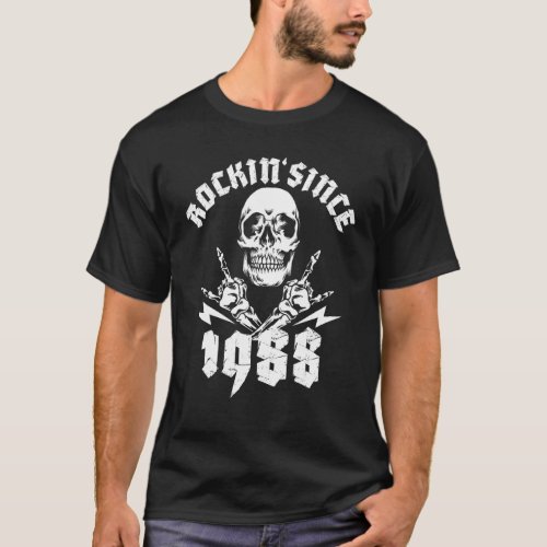 Rockin Since 1988 34 Year Old Skull Rock Hands T_Shirt