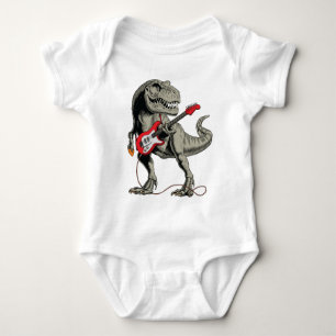 Rockin' T-Rex: Dinosaur Playing Electric Guitar Baby Bodysuit