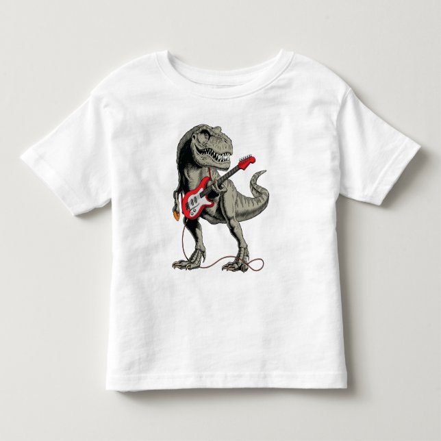 Rockin' T-Rex: Dinosaur Playing Electric Guitar Toddler T-shirt (Front)