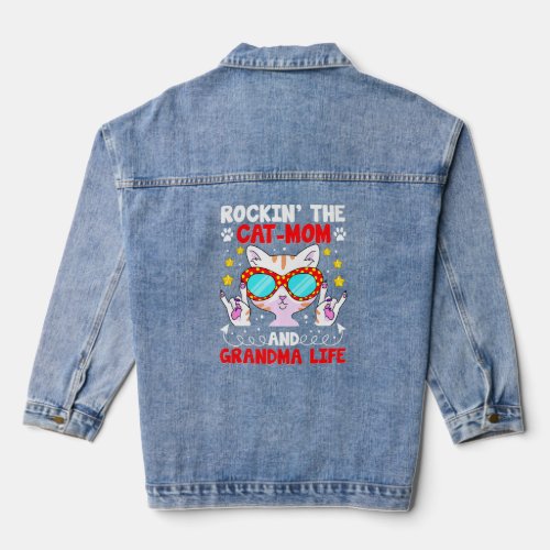 Rockin The Cat Mom And Grandma Life  Denim Jacket