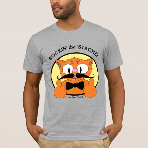 Rockin the Stache Cartoon Moustache Cat T_Shirt
