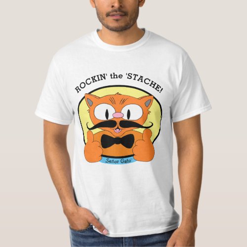 Rockin the Stache Seor Gato Cartoon Cat T_Shirt