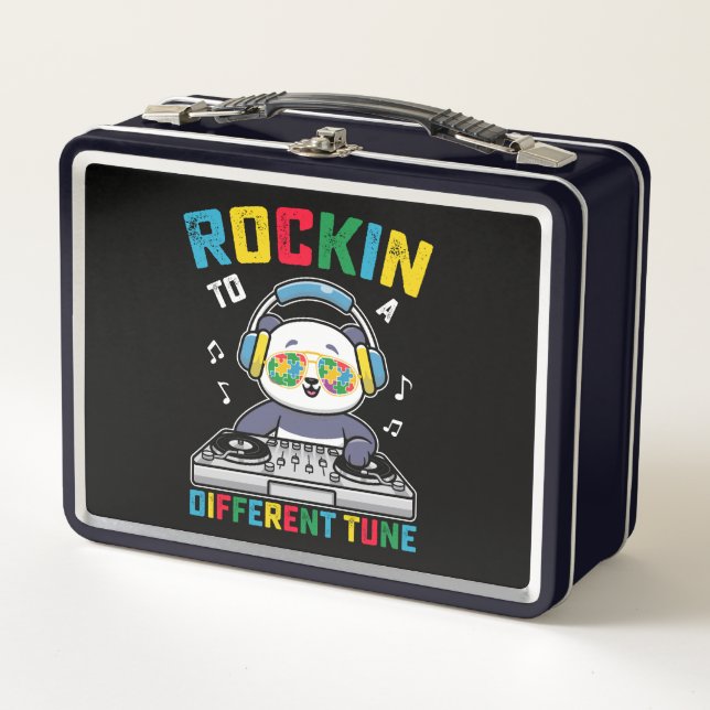 Rockin To A Different Tune Panda Autism Awareness Metal Lunch Box (Front)