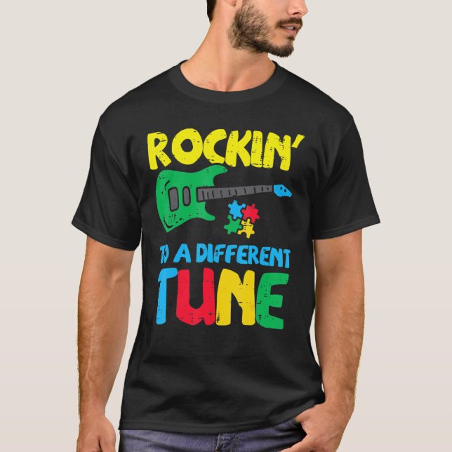 Rockin To Different Tune Guitar Autism Awareness M T-Shirt (Front)
