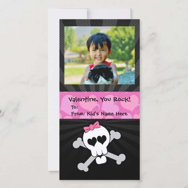 Rockin' Valentines Skull Monster Girl's Valentine Holiday Card (Front)