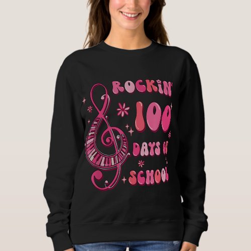 Rocking 100 Days Of School Music Teacher Kids Stud Sweatshirt