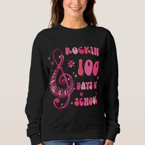 Rocking 100 Days Of School Music Teacher Kids Stud Sweatshirt