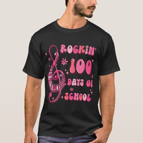 Rocking 100 Days Of School Music Teacher Kids Stud T_Shirt