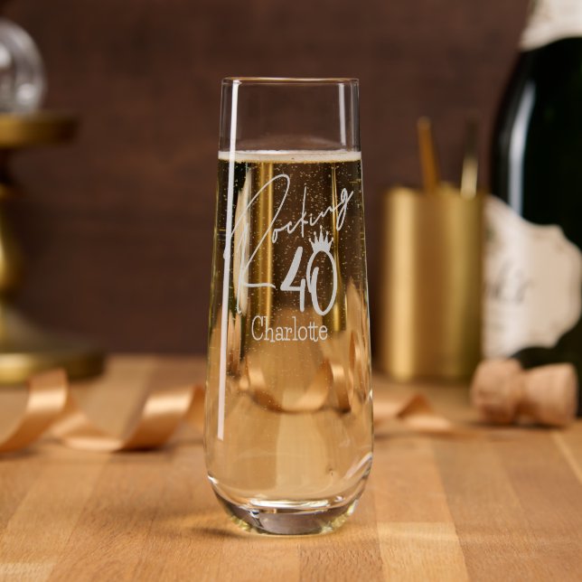 Rocking 40 Fortieth Birthday Personalized Name Stemless Champagne Flute (Party)