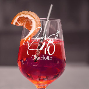 Rocking 40 Fortieth Birthday Personalized Name Wine Glass