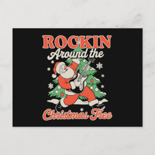 Rocking Around The Christmas Tree Santa Rock Music Holiday Postcard