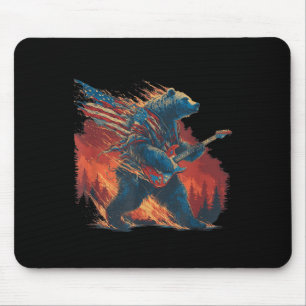 Rocking Bear With Electric Guitar And Burning Fore Mouse Pad