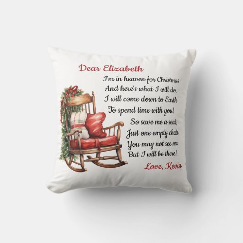 Rocking Chair Christmas In Heaven Remembrance of Throw Pillow