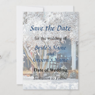 Rocking Chair on Porch in Winter Save the Date
