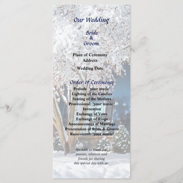 Rocking Chair on Porch in Winter Wedding Program (Front)