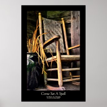 Rocking Chair On Porch Painting Style Black Border Poster by artinphotography at Zazzle