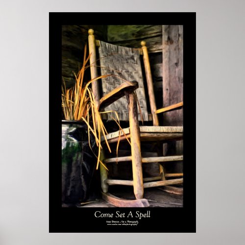 Rocking Chair on Porch Painting Style Black Border Poster