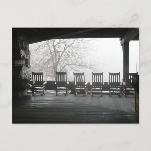 Rocking chair porch with a beautiful view postcard