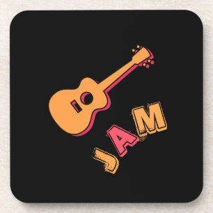 Rocking Guitar, Music Jam Style, Orange & Red Art Beverage Coaster