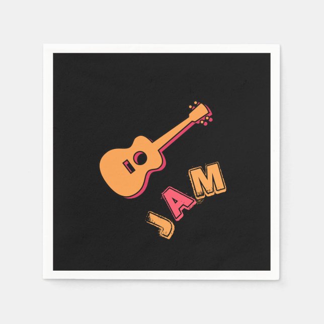 Rocking Guitar, Music Jam Style, Orange & Red Art Napkins (Front)