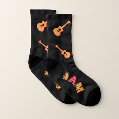 Rocking Guitar Music Jam Style Orange  Red Art Socks