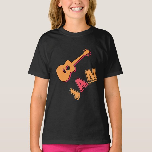 Rocking Guitar, Music Jam Style, Orange & Red Art T-Shirt (Front)