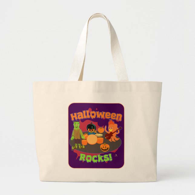 RockIng Halloween Spooky October Cartoon Fun Large Tote Bag (Front)