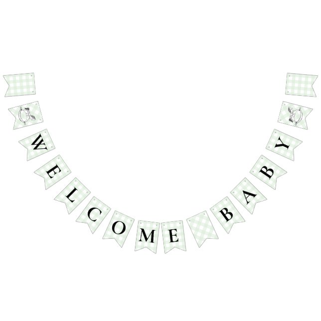 Rocking Hors Green Gingham Baby Shower Bunting Bunting Flags (All)