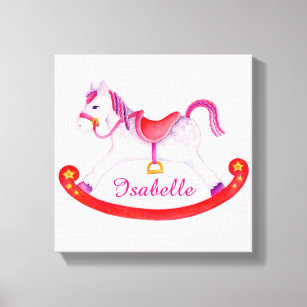Rocking horse add your name nursery art canvas print