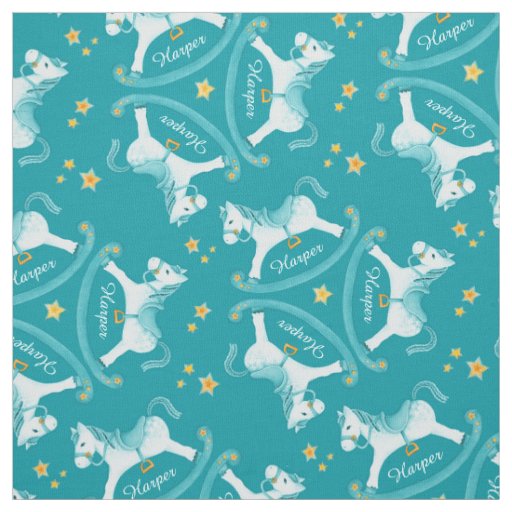 Rocking horse aqua yellow kids name nursery fabric