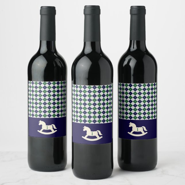 Rocking Horse Argyle 1st Birthday Drink Label (Bottles)