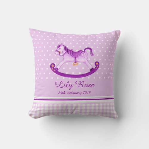 Rocking horse art purple name baby birth pillow