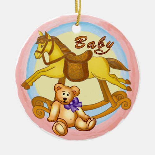 Rocking Horse Baby Bear Ceramic Ornament