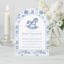 Rocking Horse Baby Boy Shower Blue and White Arch