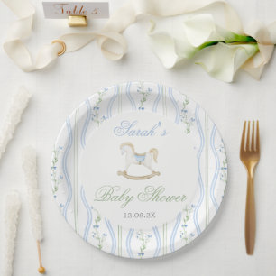 Rocking Horse Baby Shower Boy Paper Plates