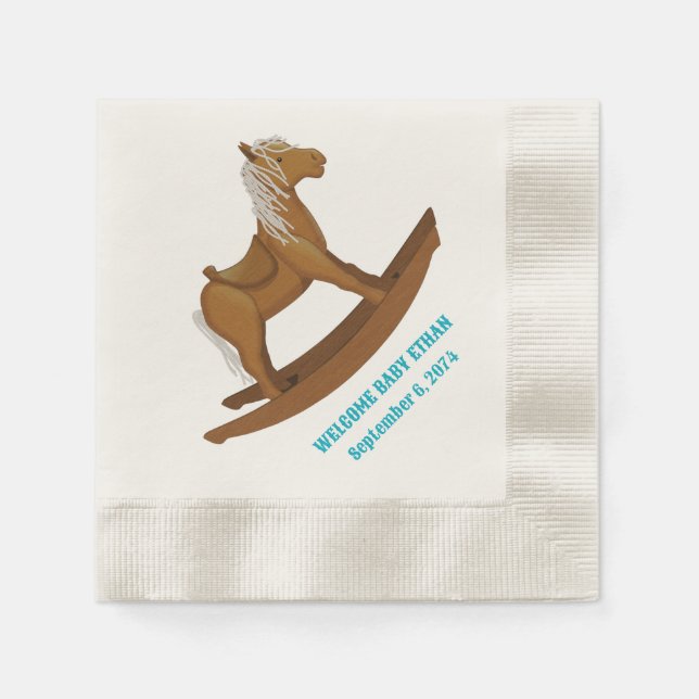 Rocking Horse Baby Shower Custom Paper Napkins (Front)