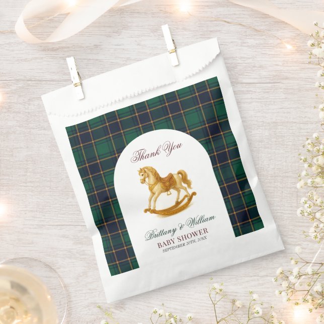 Rocking Horse Baby Shower Elegant Plaid Favor Bag (Clipped)