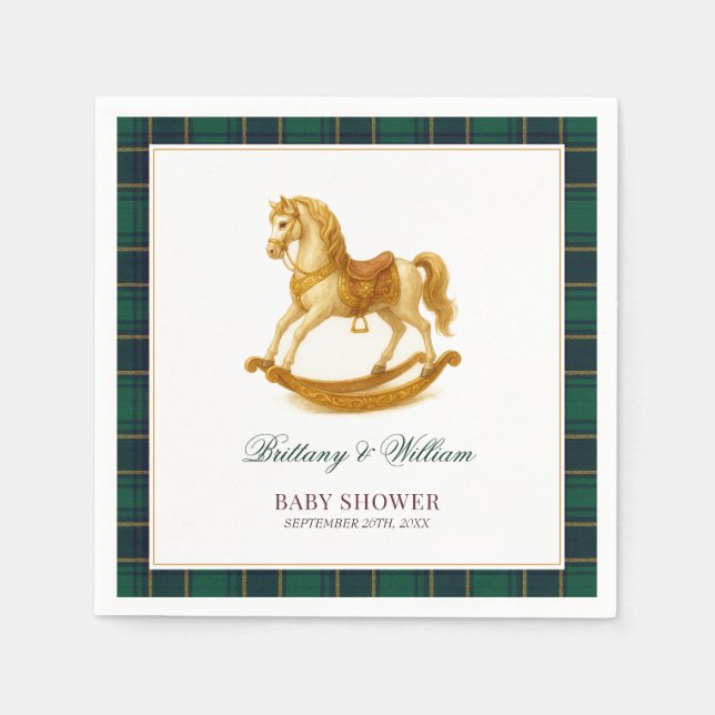 Rocking Horse Baby Shower Elegant Tartan Plaid Napkins (Front)