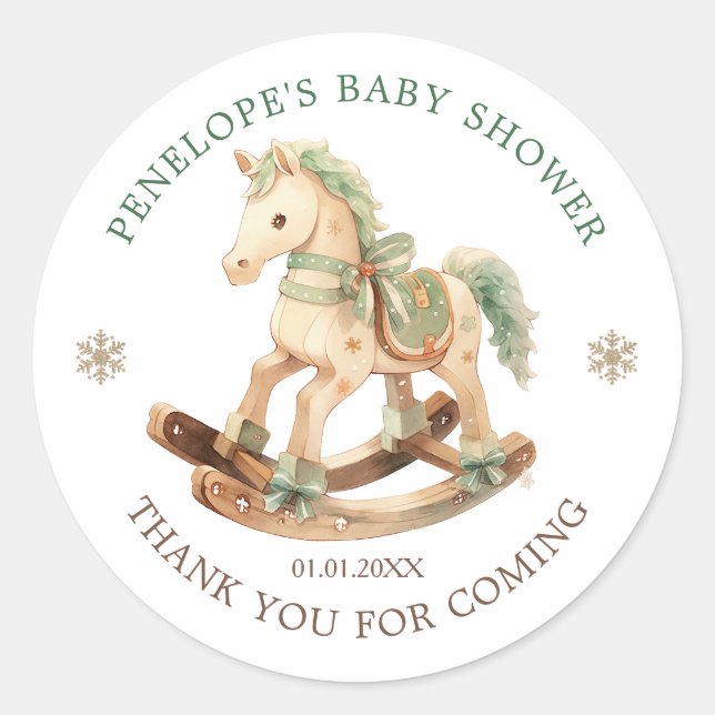 Rocking Horse Baby Shower Thank You Classic Round Sticker (Front)