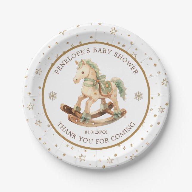 Rocking Horse Baby Shower Thank You Paper Plates (Front)