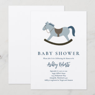 Rocking Horse Blue Baby Shower Invitation