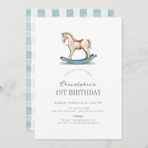 Rocking Horse Blue Boy 1st Birthday Invitation