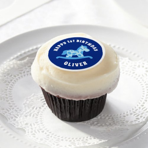 Rocking Horse Blue Boy 1st Birthday Party Edible F Edible Frosting Rounds