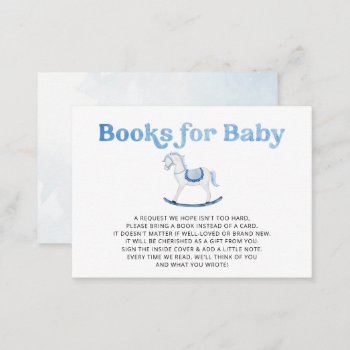 Rocking Horse Blue Boy Baby Shower Book Request Enclosure Card by Invitationboutique at Zazzle