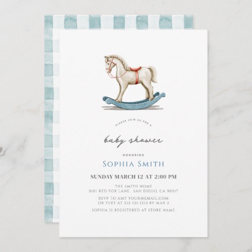 Rocking Horse Blue Boy Baby Shower Invitation