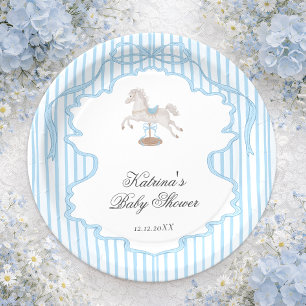 Rocking Horse Blue Boy Baby Shower Paper Plates