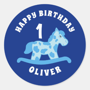 Rocking Horse Blue Boy Birthday Party  Classic Round Sticker
