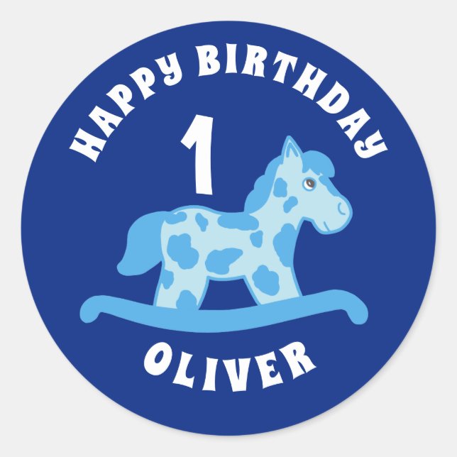 Rocking Horse Blue Boy Birthday Party  Classic Round Sticker (Front)