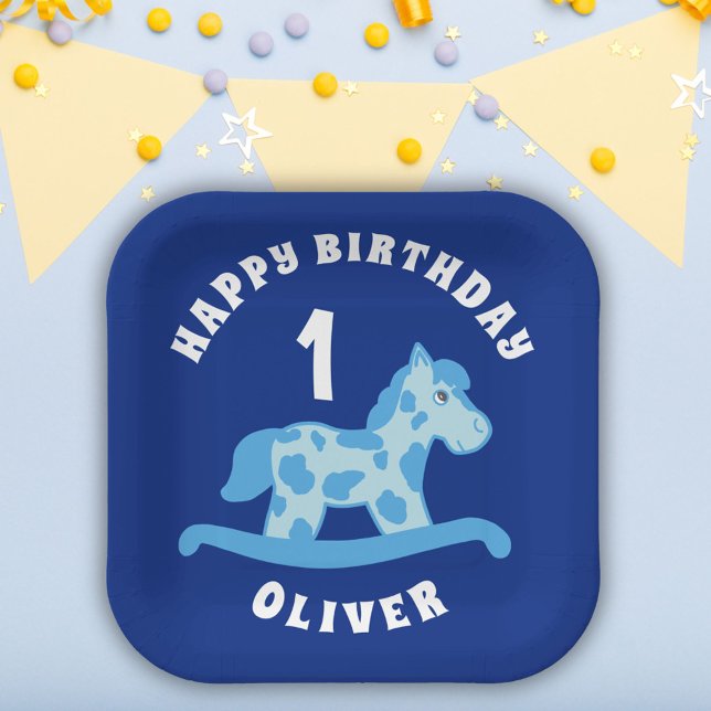 Rocking Horse Blue Boy Birthday Party  Paper Plates (Creator Uploaded)