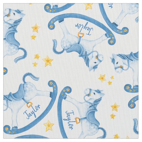 Rocking horse blue boys name nursery fabric